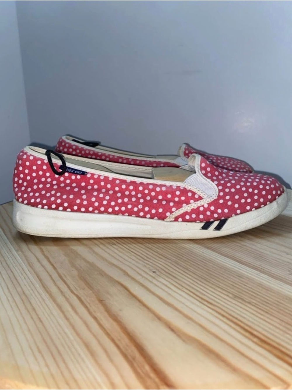 Lands End Chartreuse Loafers Flats Shoes Pink Polka Dot Women’s Size 10